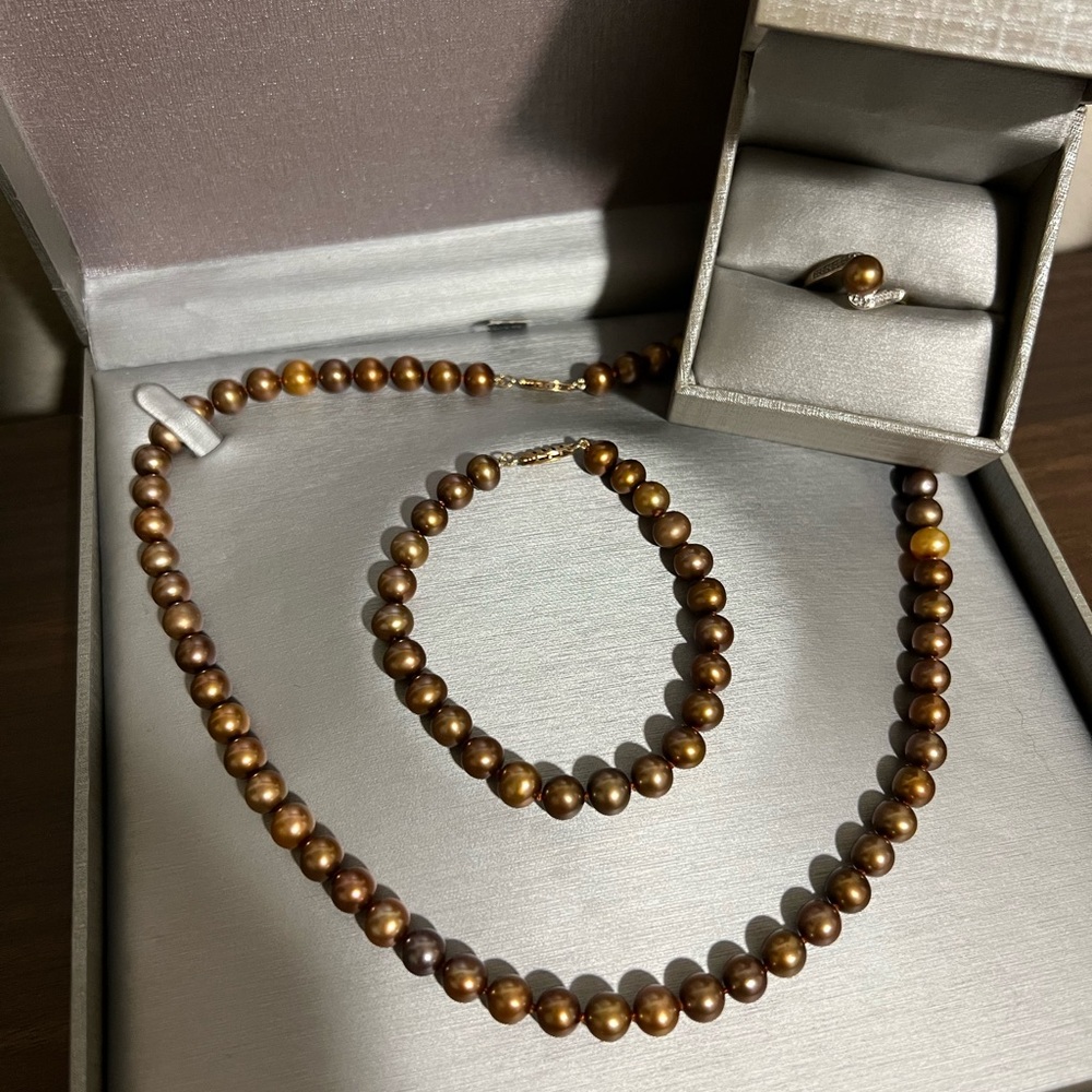 Brown Pearl 14k Gold Jewelry Set